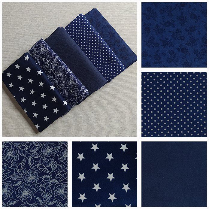 Pack014  Fat Quarters de color azul marino x5